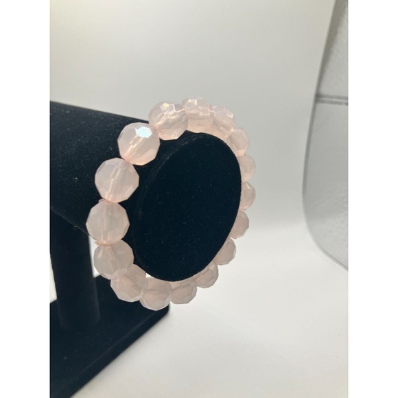 Pink Hexagon Matte Acrylic Beaded Stretch 2.75 Inch Around Bracelet! - Picture 2 of 7